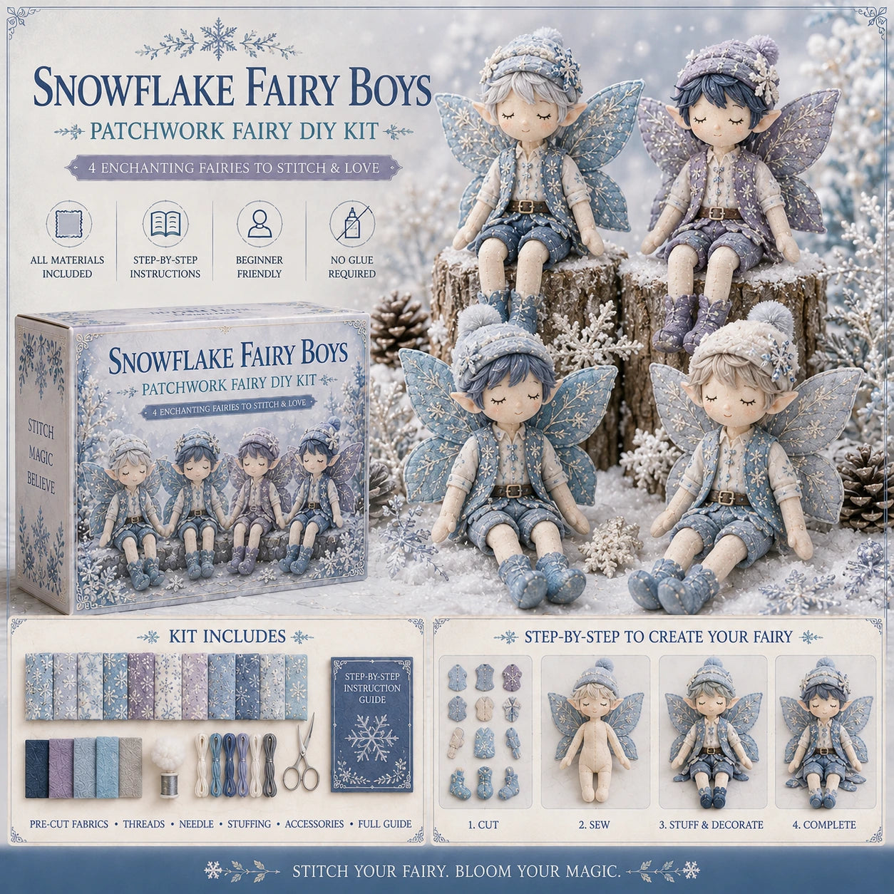 🔥LAST DAY 49% OFF - Fairy Boys Patchwork DIY Kit ✨ Make 4 Tiny Fairy Boys By Hand