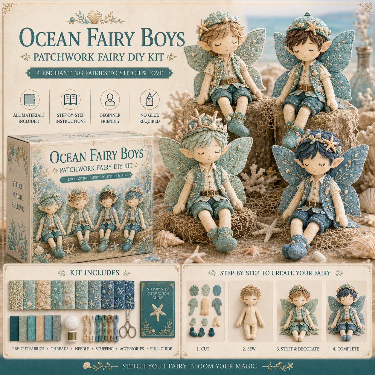 🔥LAST DAY 49% OFF - Fairy Boys Patchwork DIY Kit ✨ Make 4 Tiny Fairy Boys By Hand