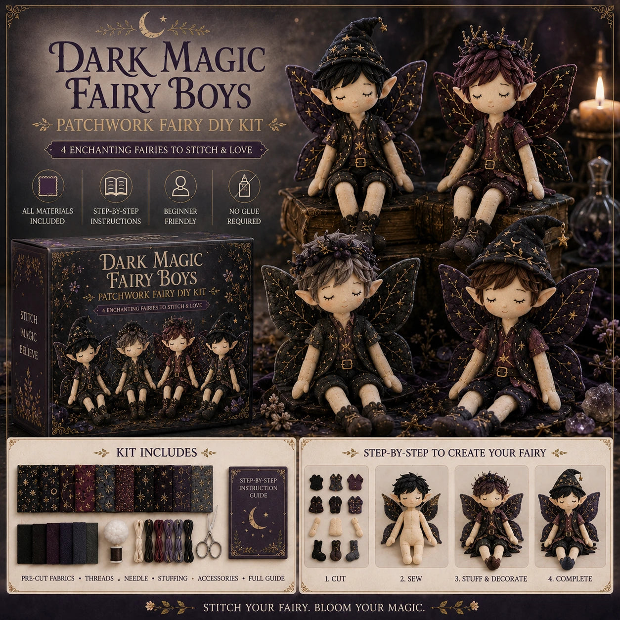 🔥LAST DAY 49% OFF - Fairy Boys Patchwork DIY Kit ✨ Make 4 Tiny Fairy Boys By Hand